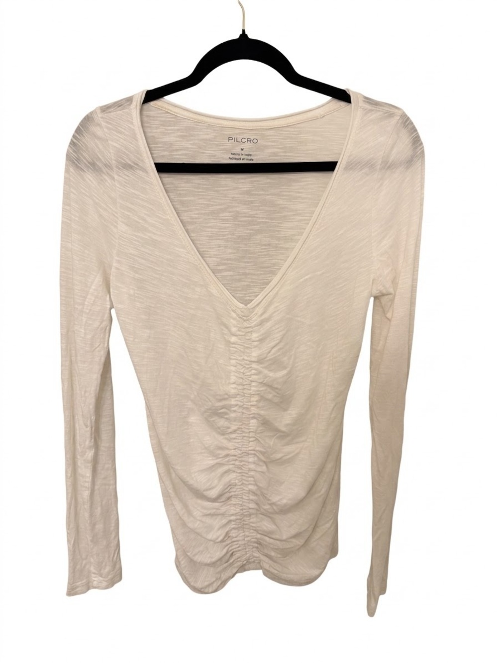 Anthropologie Pilcro Ivory Ruched V-Neck Long Sleeve Top